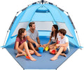 VEVOR Beach Tent Sun Shelter for 4 Person Pop Up Beach Tent UPF 50+ Portable Sun Shade Beach with Carrying Bag and Sand Pockets Easy Setup Umbrella for Camping Fishing Outdoor Picnic