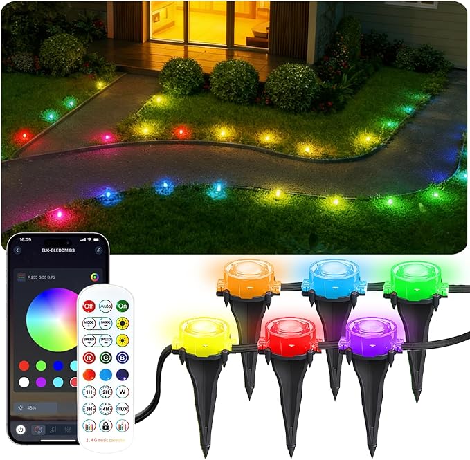 100Ft RGB Ground Lights Outdoor LED Pathway Lights Multi Color Changing Christmas Decor Waterproof Walkway Lighting for Outside Garden Back Yard Lawn Driveway Patio Landscape Lighting Smart Control