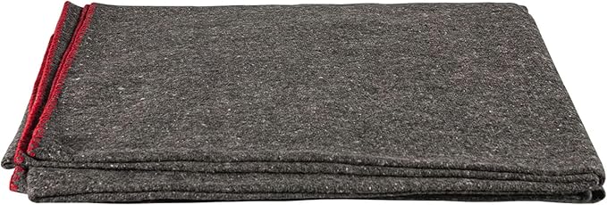 FOX OUTDOOR PRODUCTS Wool Blanket - Warm Lightweight Wool Blend Blanket with Whip-Stitched Edges for Outdoor &amp Home Use Grey