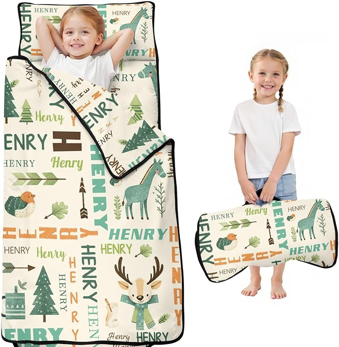 Personalized Toddler Nap Mat – Custom Name Sleeping Bag with Pillow &amp Blanket Roll-Up Nap Mats for Daycare