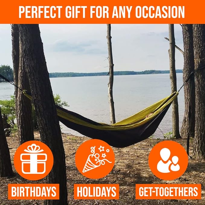 Castaway Travel Hammocks Double Lime/Charcoal Camping Hammock with 2 Tree Straps Triple Stitched Durable Nylon Material Compact Design for Backpacking Travel Beach Backyard Patio Hiking &amp M