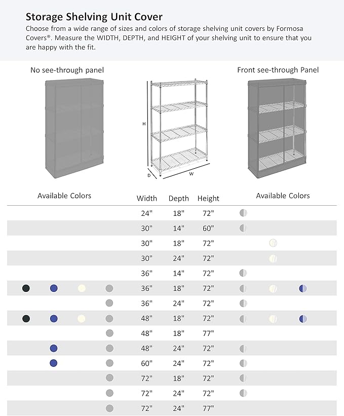 Storage Shelving Unit Cover fits Racks 36 Wx18 Dx72 H (Cover Only Black Color)
