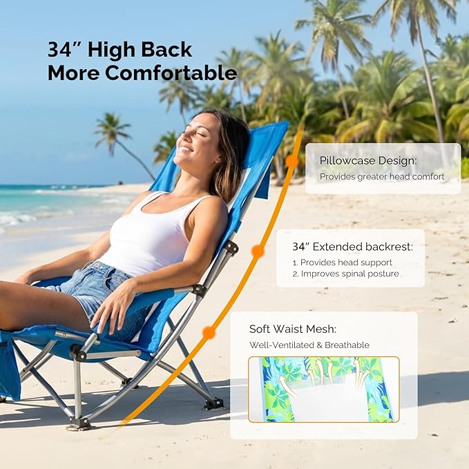 VINGLI Low Beach Chairs High Back Chairs with Carry BagFoldable Portable Backpack Beach Chair for Camping Picnic LAN-2 Pack