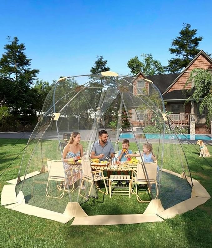 12.5x12.5 ft Outdoor Pop Up Bubble Tent 8-10 Person Garden Dome Igloo Tents with All Weather Transparent Design Rainproof &amp Windproof Dome Shelter for Camping Backyard Patio Beach