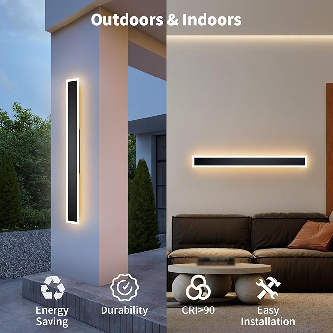 2 Pcs Modern Outdoor Wall Lights 23.6inch Dimmable 3000K-6000K with Remote Control Waterproof IP65 Exterior Long Wall Sconce for House Garage Patio