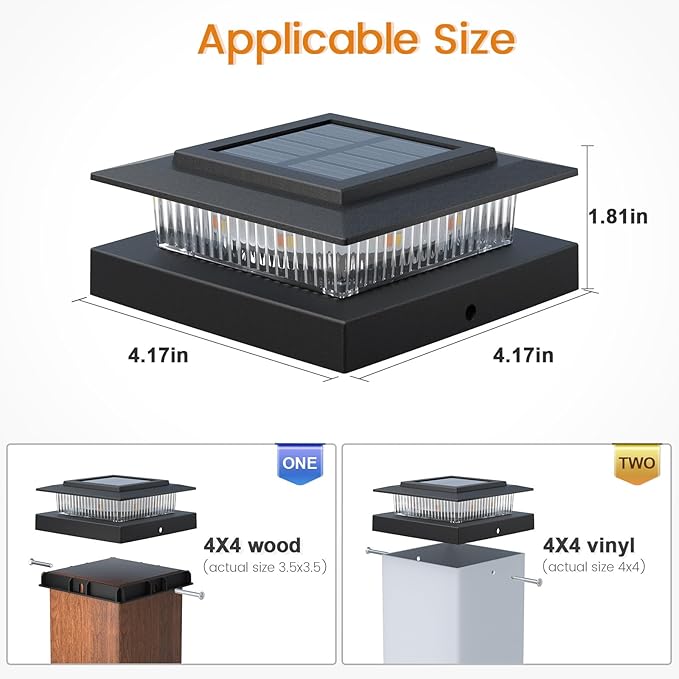 APONUO 6 Pack Solar Post Cap Lights Color Changing - 8 Solid Colors &amp Flowing Multicolor IP65 Waterproof for 4x4 Wood/Vinyl Posts Auto On/Off Deck Fence Patio Garden Lighting Black