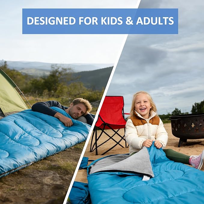 oaskys Camping Sleeping Bag - 3 Season Warm &amp Cool Weather - Summer Spring Fall Lightweight Waterproof for Adults Kids - Camping Gear Equipment Traveling and Outdoors