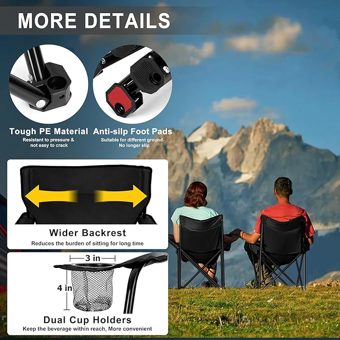 Joyfair Portable Camping Chair Outdoor Lawn Folding Chairs for Adults Heavy Duty Large Foldable Chairs for Beach Fishing Tailgating and More Outdoor Sport Carry Bag &amp Cup Holder