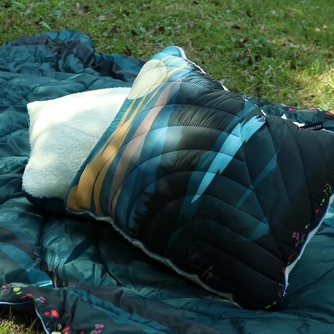 Camping Pillow Sherpa Lining Travel Pillow Supportive Compressible Lightweight Camp Pillow with Storage Bag for CampingHikingBackpackingAirplane