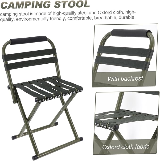 VANZACK 1pc Portable Folding Fishing Chair Lightweight and Outdoor Stool for Camping Hiking and Beach Activities Non- Design and Support Green