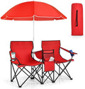 KOTEK Double Camping Chair Folding Camp Chair with Removable Umbrella Cup Holders Cooler Bag Side Pocket &amp Carry Bag 2-Person Beach Chair for Outdoor Sports Concerts Travel Picnic (Red)
