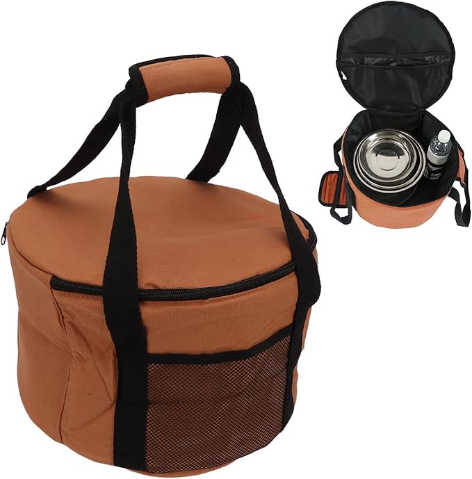 Camping Tableware Carrying Bag 13.7L Large Capacity Waterproof Picnic Flatware Storage Bag Outdoor BBQ Round Storage Bag for Plates Dishes Pots Bowls Utensils