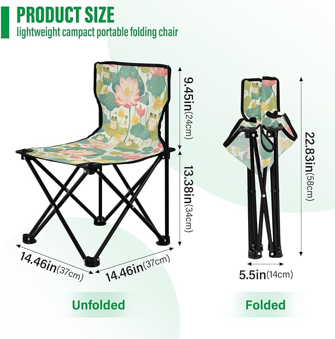 Fresh Spring Cute Frogs Flower Collapsible Camp Chairs Lightweight Backpacking Chair with Carrying Bag