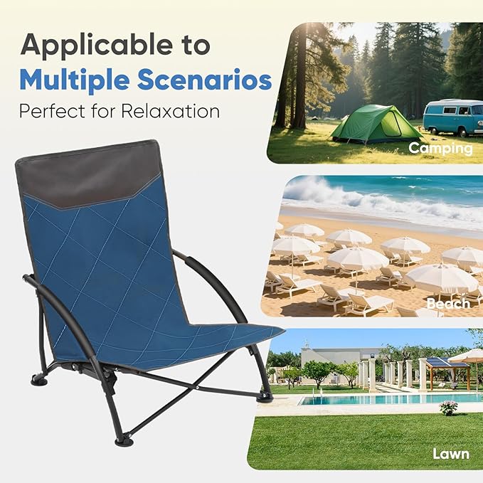 Sekey Portable Beach Chair Lightweight Camping Chair with Carry Bag Low Folding Beach Chair for Adults Compact Ourdoor Chair for Picnic Fishing and Sports Events Blue