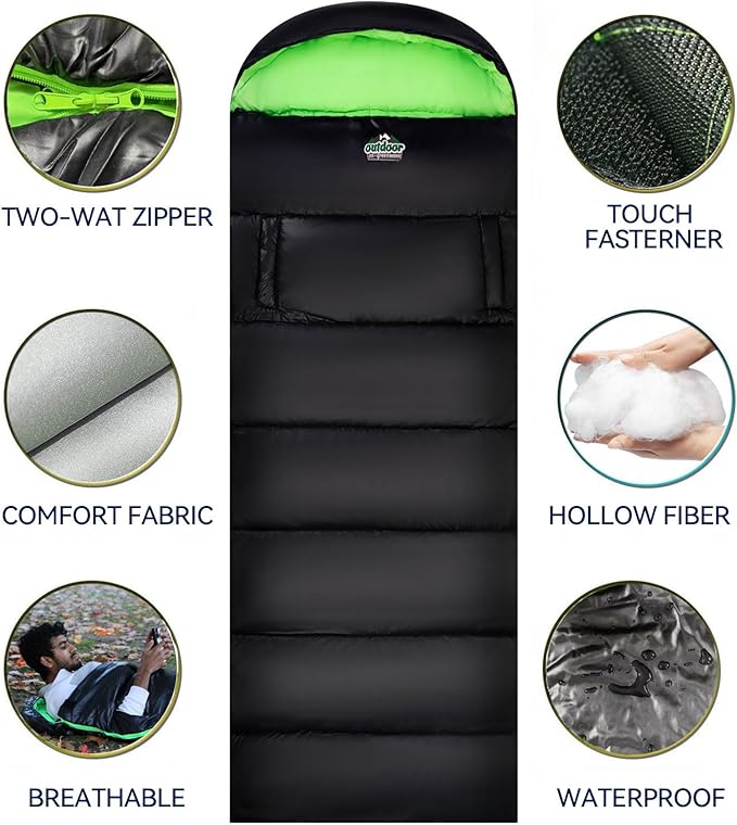 4 Season Adults &amp Kids Sleeping Bag - Warm Waterproof &amp Lightweight - Great for Camping Backpacking &amp Hiking