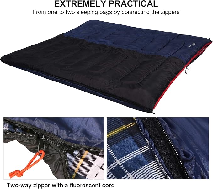 REDCAMP Cotton Flannel Sleeping Bag for Camping Backpacking Adults Cold Weather Envelope Sleeping Bags with 2/3/4/6lbs Filling