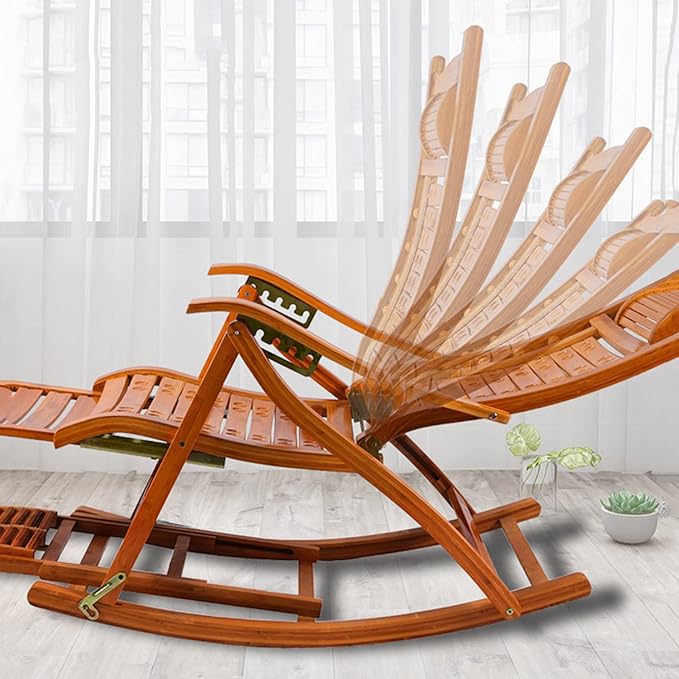 Outdoor Camping Recliner Folding Extended Bamboo Wood Lounge Deck Chair Adjustable Backrest Sun Lounger with Age Footstool Retractable Footrest