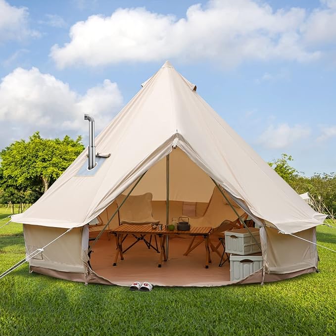 Luxury Cotton Bell Tent Yurt Canvas Tent with Stove Jack 4/6/8 Person Family 4 Season Camping