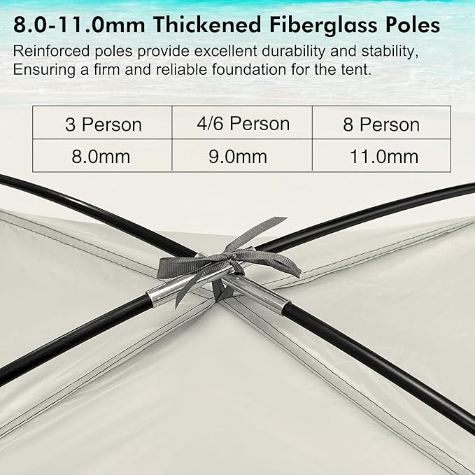 WhiteFang Beach Tent Anti-UV Portable Sun Shade Shelter for 3/4/6/8 Person Extendable Floor with 3 Ventilating Mesh Windows Plus Carrying Bag Stakes and Guy Lines