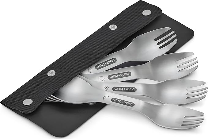 Black+Blum Spork Set of 4 - Stainless Steel Spork Set with as Easy Clean Carry case