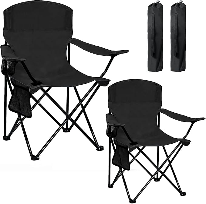 Camping Chair 2 Pack Portable Folding Chair Supports 300lbs Lightweight Stable Outdoor Chair for Camping Hiking Fishing Beach Travel Picnic Compact Collapsible Camping Seat Classic Black