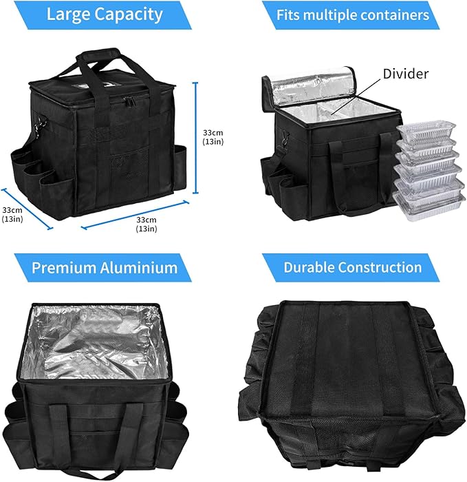 Insulated Food Delivery Bag with 8Cup Holderremovable partition plateThermal Cold/Hot Separationfor Beverages Parties Grocery Food Transport Hot &ampCooler Bags