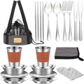 Camping Mess Kit - 1 to 2 persons Camping Dishes includes Cups Bowls Knives Forks Spoons Camping Dinnerware Set Camping Cooking Utensils Accessories Plates Dinnerware Set