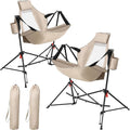 HOMEFUN Hammock Camping Chairs Set of 2- Portable Swinging Chair for Adults with Stand and Storage Bag Oversized Folding Rocking for Lawn Camp Fishing Hiking Khaki