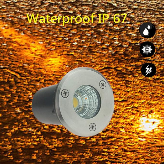 6 Pack 3W Warm White LED Well In Ground Landscape Lights IP67 Waterproof for Outdoor Lighting Garden Yard Patio Driveway Deck Step Pathway Low Voltage 12V 24V DC AC