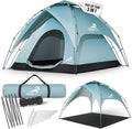 Automatic Camping Tent 3-in-1 Pop Up Tent for 4 People - Waterproof Polyester Ripstop with UV Protection Silver Coated Inner Layer Ideal for Family Camping.