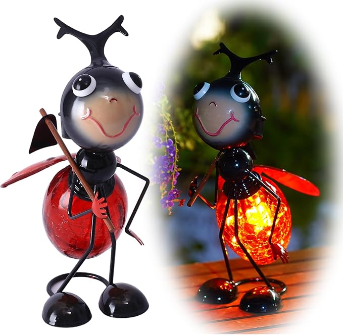 Solar Garden Lantern Waterproof LED Ladybug Solar Lights Outdoor Decorative Tabletop Lanterns Lamp for Yard Patio Table Decoration (Ladybug)