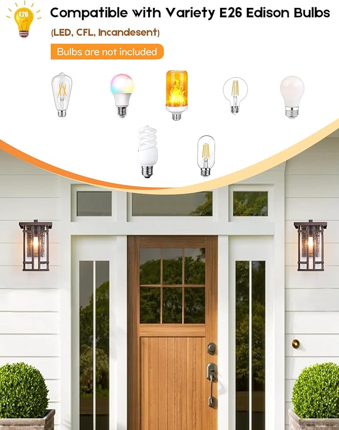 Retro Outdoor Wall Light Oil Rubbed Bronze Outside Wall Lamp with Seeded Glass Shade 10H Exterior Light Fixtures Wall Mount IP65 Waterproof Outdoor Porch House Lighting Exterior Wall Sconces E26