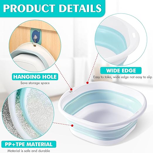 Collapsible Basin 3 Set Foldable Wash Basin Plastic Laundry Tub Space Saving Wash Tub for Dish Fruit Camping Laundry Hiking &amp Home (Blue)