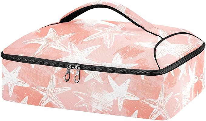 Casserole Carrier Pinkish StarsInsulated Casserole Carrier for Hot or Cold Food Thermal Lunch Tote for Potluck Parties Picnic Beach Fits 9 x 13 Inches Baking Dish