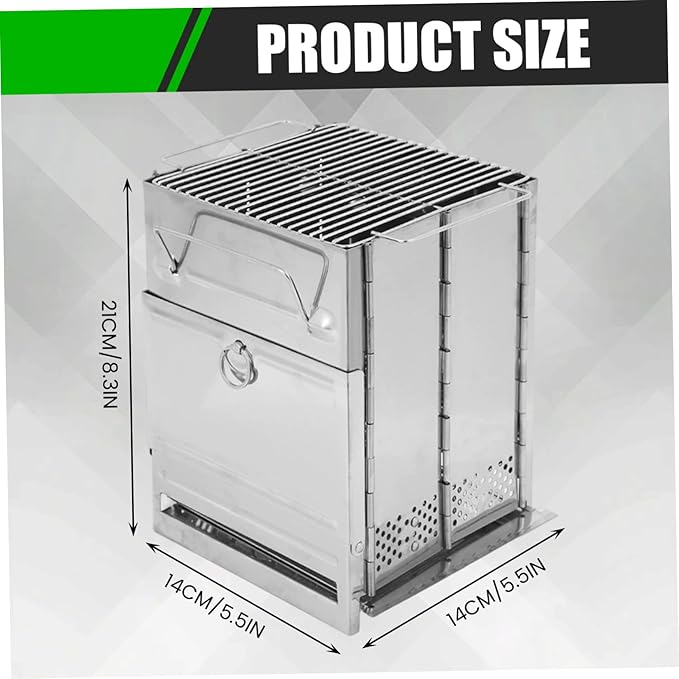 Camping Wood Stove Foldable Stainless Steel Portable Wood Burning Stove Portable Grill Charcoal Mini Outdoor Cooking for Hiking Backpacking BBQ