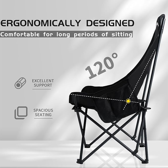 Whitsunday Camping ChairCompact Backpacking Outdoor ChairHigh Back Portable Folding Moon Chair for Heavy PeopleBeach Chair with Side Pocket-Green