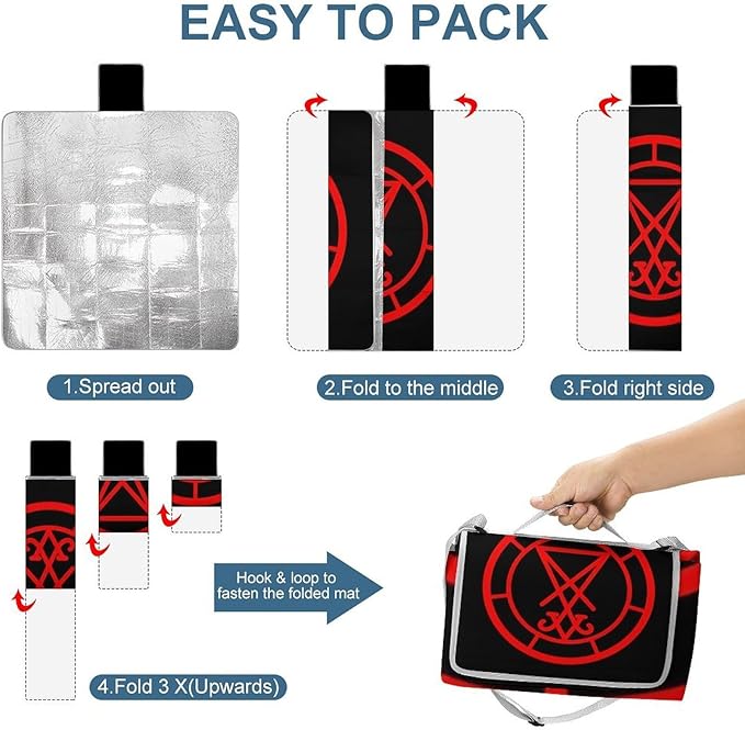 Demon Baphomet Satanic Goat Head Sigil of Lucifer Waterproof Outdoor Picnic Blanket Sandproof Beach Mat for Camping Hiking Grass Travelling