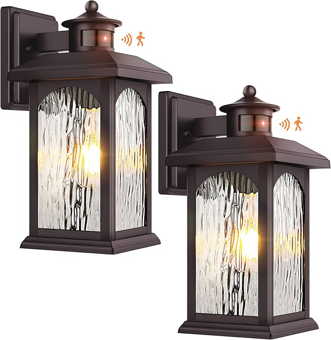 2 Packs Motion Sensor Outdoor Lights - Brown Dusk to Dawn Outdoor Lighting Oil Rubbed Bronze Exterior Light Fixtures Waterproof Porch Lights Wall Sconce for House Garage Entryway Anti-Rust