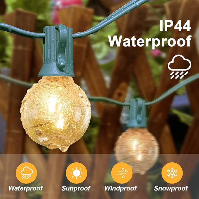 25Ft Christmas Outdoor String Light G40 Globe Patio Lights with 27 Clear Glass Bulbs(2 Spare) Waterproof Connectable Hanging Christmas Lights for Backyard Porch Balcony Party Xmas Decor Green Wire