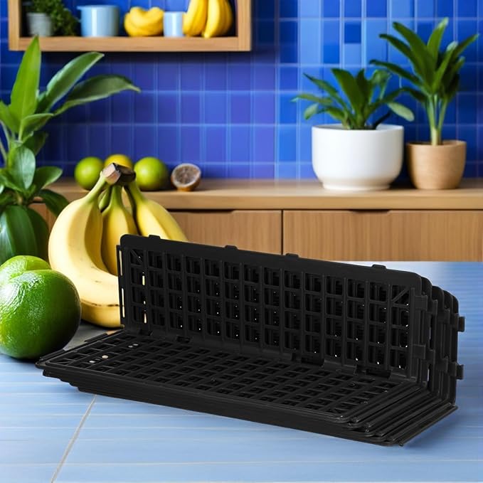 LOGOFUN 6PCS Plastic Shelf Rail Guardrail Supermarket Produce Display Divider for Grocery Store Shop Market Home Supplies - Black