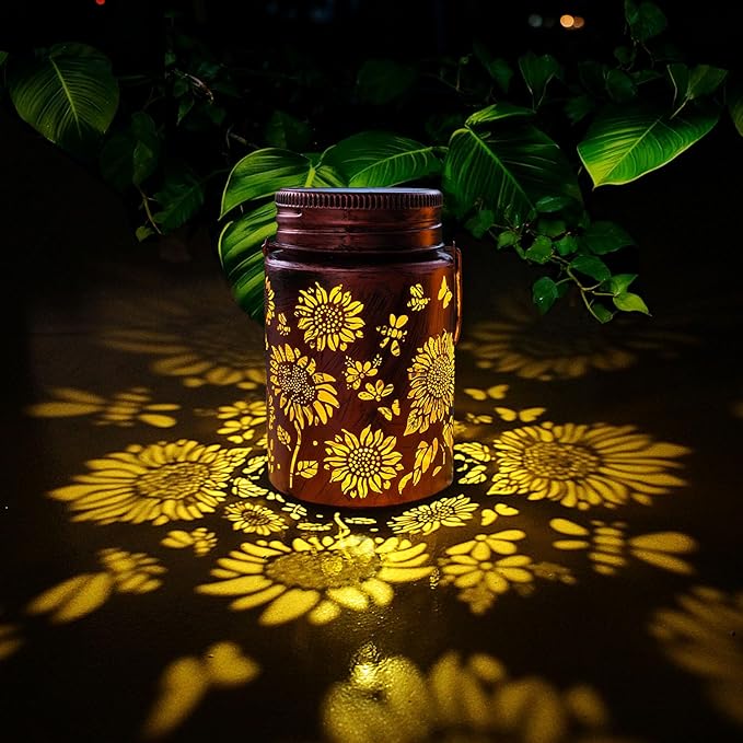 Solar Outdoor Lanterns 4pack Sunflower Garden Decor LED Light Hanging Sunflower Birthday Gifts for Women Mom Grandma (Sunflower 4pack)