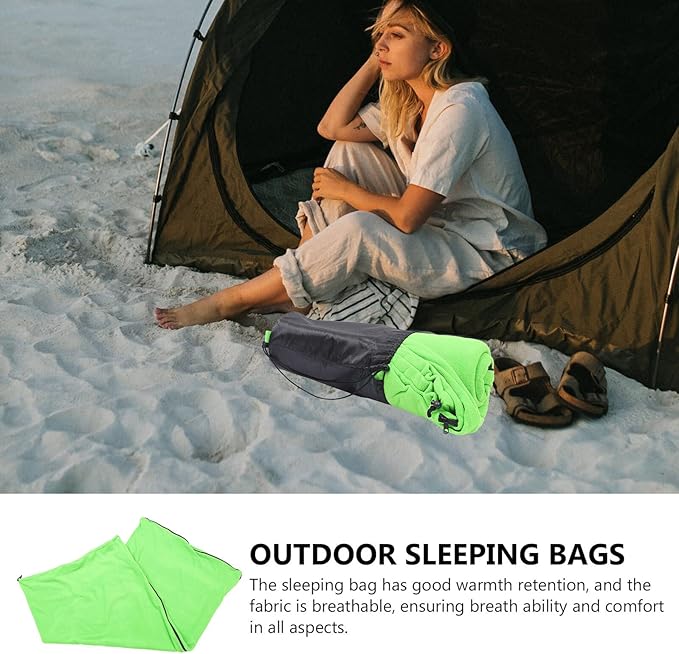 Lightweight Envelope for Adults Breathable Polar Fleece Camping Gear for Hiking Backpacking Travel Accessories Warm Skin-Friendly Outdoor Sleep Sack in Green