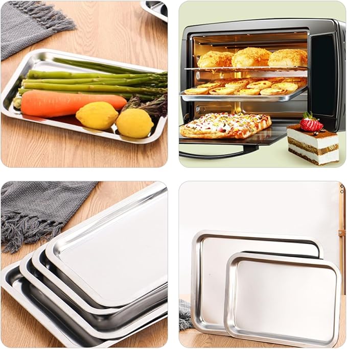 LIFKOME 4pcs Stainless Steel Plates for Boys and Girls Boy Girl Lunch Tray Suction Dish for Camping Home Use