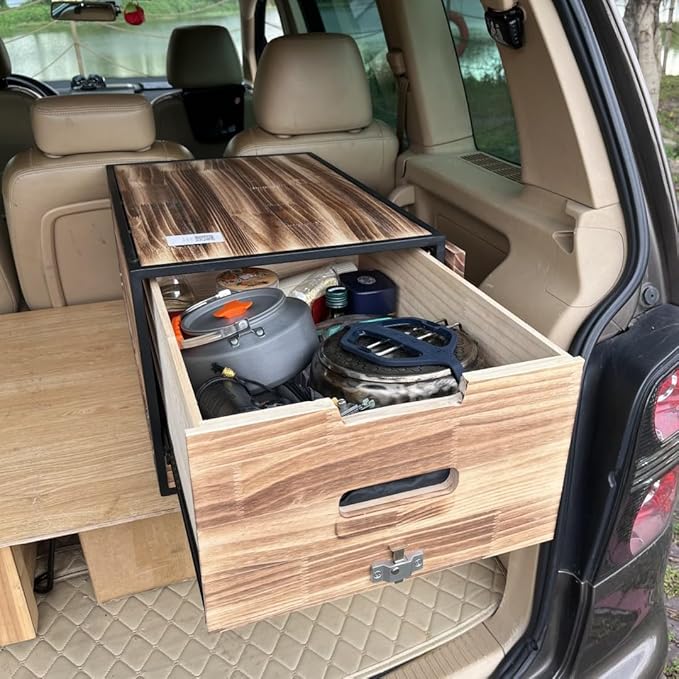 SA&ampMC All-in-One Camp Kitchen Box Car Camping Cooking Utensil Organizer Station Foldable Kitchen Box for Solo Van Camping Road Trip