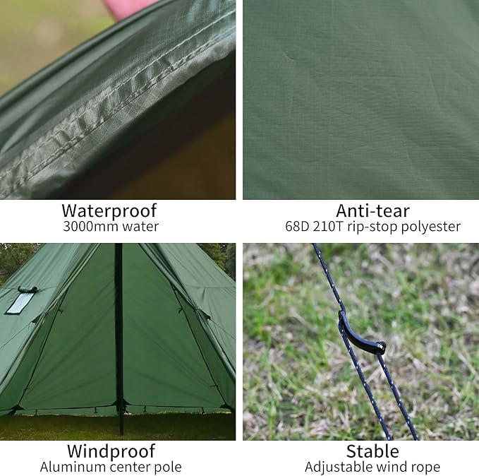 Hot Tent with Stove Jack and Snow Skirt 6.89~8.53ft Standing Room 2~5 Person Tipi Tent for Family Hiking Fishing Hunting Backpacking Camping