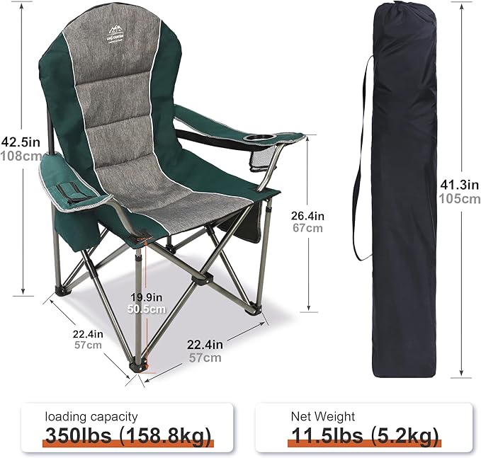 Camping Chairs for AdultsHigh Back Folding Camp Chair with Cup Holder and Cooler BagHeavy Duty Outdoor Lawn ChairsPerfect for CampingHikingPicnicsand Beach TripsDark Green…
