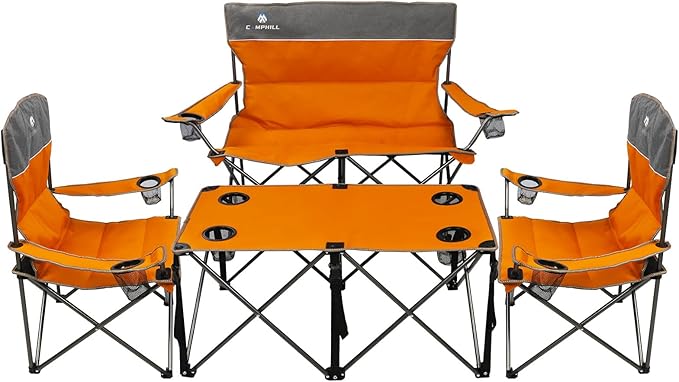 CAMPHILL Camping Chair Set of 3 Outdoor Folding Camping Chairs for Heavy People with Cup Holder &amp Carry BagCollapsible Chair Include One Sofa Chair and Two Single ChairSupport up to 500lbs