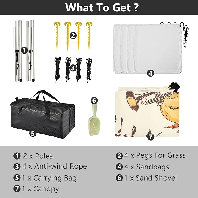 Duck Musical Instrument Pattern Camping Sun Shelter Beach Tent Portable Beach Sun Shade Outdoor Canopy for Camping Trips Fishing Picnic