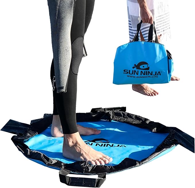 SUN NINJA Beach Changing Mat Bundle with Portable Camping Shower and Turkish Beach Towel (3 Items) - Sand-Free Quick-Dry Lightweight &amp Convenient