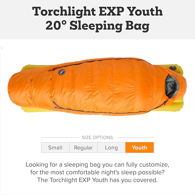 Big Agnes Torchlight EXP - 650 RDS DownTek Ultralight Sleeping Bag Backpacking Gear Compact Cold Weather Camping Mummy